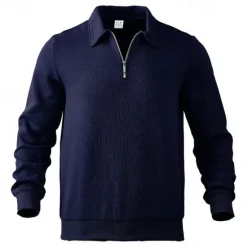 OUKU Men's Sweatshirt Quarter Zip Sweatshirt Black White Navy Blue Khaki Light Grey Half Zip Plain Ribbed Textured Knit-texture Sports & Outdoor Daily Holiday Polyester Streetwear Basic Casual Fall