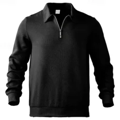 OUKU Men's Sweatshirt Quarter Zip Sweatshirt Black White Navy Blue Khaki Light Grey Half Zip Plain Ribbed Textured Knit-texture Sports & Outdoor Daily Holiday Polyester Streetwear Basic Casual Fall