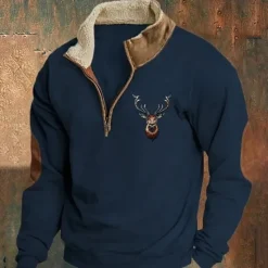 Online OUKU Men's Sweatshirt Quarter Zip Sweatshirt Black Navy Blue Khaki Gray Half Zip Plain Sports & Outdoor Daily Holiday Streetwear Cool Retro Winter Spring & Fall Clothing Apparel Hoodies Sweatshirts
