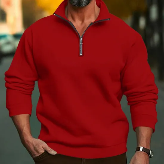 New OUKU Men's Sweatshirt Quarter Zip Sweatshirt Apricot Black White Red Light Grey Half Zip Plain Sports & Outdoor Daily Holiday Polyester Streetwear Basic Casual Spring & Fall Clothing Apparel Hoodies