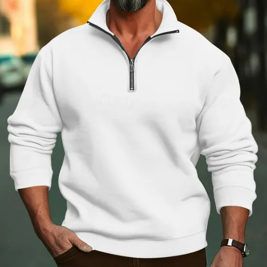 New OUKU Men's Sweatshirt Quarter Zip Sweatshirt Apricot Black White Red Light Grey Half Zip Plain Sports & Outdoor Daily Holiday Polyester Streetwear Basic Casual Spring & Fall Clothing Apparel Hoodies