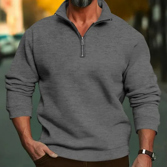 New OUKU Men's Sweatshirt Quarter Zip Sweatshirt Apricot Black White Red Light Grey Half Zip Plain Sports & Outdoor Daily Holiday Polyester Streetwear Basic Casual Spring & Fall Clothing Apparel Hoodies