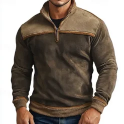 Discount OUKU Men's Sweatshirt Quarter Zip Sweatshirt Half Zip Color Block Patchwork Sports & Outdoor Daily Holiday Polyester Streetwear Basic Casual Winter Autumn / Fall Clothing Apparel Hoodies Sweatshirts Brown