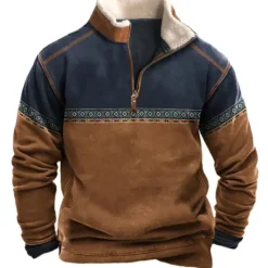 Best OUKU Men's Sweatshirt Quarter Zip Sweatshirt Half Zip Color Block Plain Sports & Outdoor Daily Holiday Polyester Vintage Casual Thin fleece Fall & Winter Clothing Apparel Hoodies Sweatshirts Long Brown