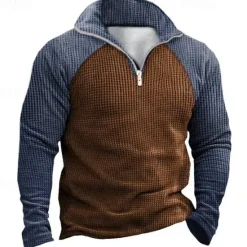 Online OUKU Men's Sweatshirt Quarter Zip Sweatshirt Half Zip Color Block Patchwork Sports & Outdoor Daily Holiday Polyester Vintage Casual Thin fleece Fall & Winter Clothing Apparel Hoodies Sweatshirts Brown
