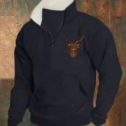 New OUKU Men's Sweatshirt Quarter Zip Sweatshirt Black Red Blue Khaki Half Zip Reindeer Print Christmas Daily Holiday Polyester Streetwear Casual Bavarian Fall & Winter Clothing Apparel Hoodies Sweatshirts