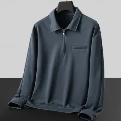 New OUKU Men's Sweatshirt Quarter Zip Sweatshirt Black White Dark Gray Polo Collar Plain Zipper Pocket Sports & Outdoor Casual Daily Designer Sportswear Basic Spring Fall Clothing Apparel Hoodies Sweatshirts