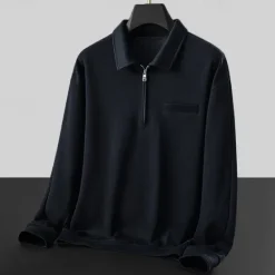 New OUKU Men's Sweatshirt Quarter Zip Sweatshirt Black White Dark Gray Polo Collar Plain Zipper Pocket Sports & Outdoor Casual Daily Designer Sportswear Basic Spring Fall Clothing Apparel Hoodies Sweatshirts