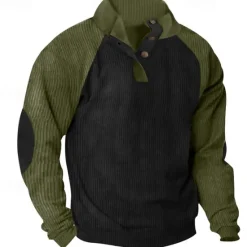 Online OUKU Men's Sweatshirt Quarter Zip Sweatshirt Apricot Black Wine Army Green Red Half Zip Color Block Ribbed Textured Knit-texture Sports & Outdoor Daily Holiday Polyester Corduroy Streetwear Basic Casual