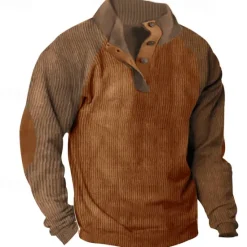 Online OUKU Men's Sweatshirt Quarter Zip Sweatshirt Apricot Black Wine Army Green Red Half Zip Color Block Ribbed Textured Knit-texture Sports & Outdoor Daily Holiday Polyester Corduroy Streetwear Basic Casual