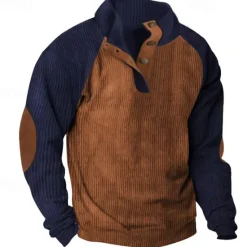 Online OUKU Men's Sweatshirt Quarter Zip Sweatshirt Apricot Black Wine Army Green Red Half Zip Color Block Ribbed Textured Knit-texture Sports & Outdoor Daily Holiday Polyester Corduroy Streetwear Basic Casual
