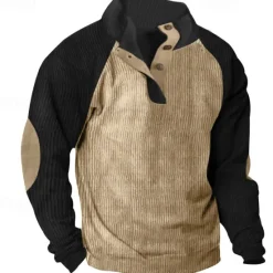 Online OUKU Men's Sweatshirt Quarter Zip Sweatshirt Apricot Black Wine Army Green Red Half Zip Color Block Ribbed Textured Knit-texture Sports & Outdoor Daily Holiday Polyester Corduroy Streetwear Basic Casual