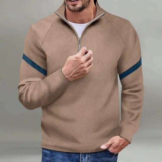 Sale OUKU Men's Sweatshirt Quarter Zip Sweatshirt Black Red Navy Blue Blue Orange Half Zip Color Block Sports & Outdoor Daily Holiday Polyester Streetwear Basic Casual Spring & Fall Clothing Apparel Hoodies