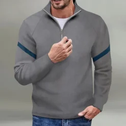Sale OUKU Men's Sweatshirt Quarter Zip Sweatshirt Black Red Navy Blue Blue Orange Half Zip Color Block Sports & Outdoor Daily Holiday Polyester Streetwear Basic Casual Spring & Fall Clothing Apparel Hoodies
