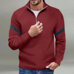 Sale OUKU Men's Sweatshirt Quarter Zip Sweatshirt Black Red Navy Blue Blue Orange Half Zip Color Block Sports & Outdoor Daily Holiday Polyester Streetwear Basic Casual Spring & Fall Clothing Apparel Hoodies