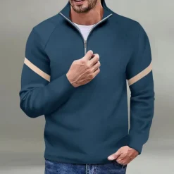 Sale OUKU Men's Sweatshirt Quarter Zip Sweatshirt Black Red Navy Blue Blue Orange Half Zip Color Block Sports & Outdoor Daily Holiday Polyester Streetwear Basic Casual Spring & Fall Clothing Apparel Hoodies