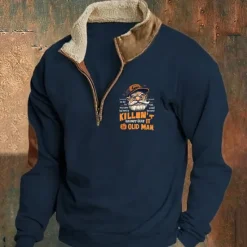 OUKU Men's Sweatshirt Quarter Zip Sweatshirt Black Navy Blue Khaki Gray Half Zip Plain Sports & Outdoor Daily Holiday Streetwear Cool Retro Winter Spring & Fall Clothing Apparel Hoodies Sweatshirts