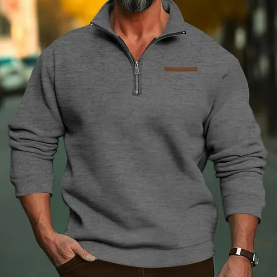Sale OUKU Men's Sweatshirt Quarter Zip Sweatshirt Apricot Black White Wine Red Half Zip Plain Sports & Outdoor Daily Holiday Polyester Streetwear Basic Casual Fall & Winter Clothing Apparel Hoodies Sweatshirts