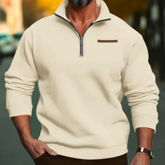 Sale OUKU Men's Sweatshirt Quarter Zip Sweatshirt Apricot Black White Wine Red Half Zip Plain Sports & Outdoor Daily Holiday Polyester Streetwear Basic Casual Fall & Winter Clothing Apparel Hoodies Sweatshirts