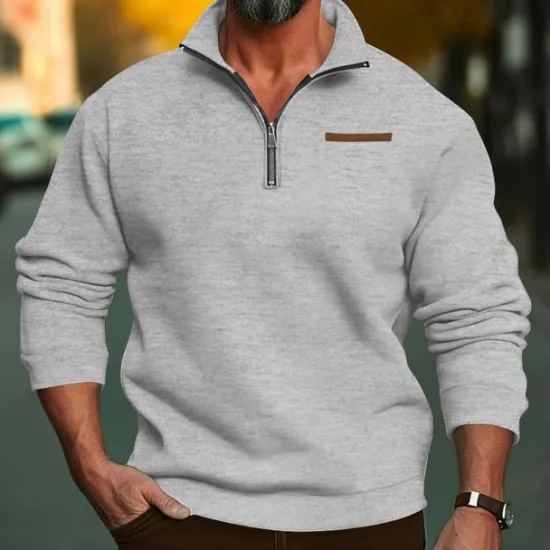 Sale OUKU Men's Sweatshirt Quarter Zip Sweatshirt Apricot Black White Wine Red Half Zip Plain Sports & Outdoor Daily Holiday Polyester Streetwear Basic Casual Fall & Winter Clothing Apparel Hoodies Sweatshirts