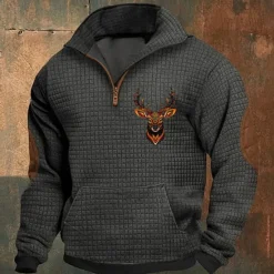New OUKU Men's Sweatshirt Quarter Zip Sweatshirt Black Gray Half Zip Plain Sports & Outdoor Daily Holiday Streetwear Cool Retro Winter Spring & Fall Clothing Apparel Hoodies Sweatshirts Long Sleeve