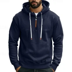 New OUKU Men's Sweatshirt Quarter Zip Sweatshirt Apricot Black White Wine Navy Blue Half Zip Plain Drawstring Sports & Outdoor Daily Holiday Polyester Streetwear Basic Casual Spring & Fall Clothing Apparel