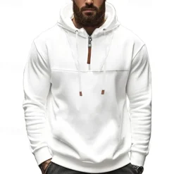 New OUKU Men's Sweatshirt Quarter Zip Sweatshirt Apricot Black White Wine Navy Blue Half Zip Plain Drawstring Sports & Outdoor Daily Holiday Polyester Streetwear Basic Casual Spring & Fall Clothing Apparel