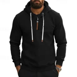 New OUKU Men's Sweatshirt Quarter Zip Sweatshirt Apricot Black White Wine Navy Blue Half Zip Plain Drawstring Sports & Outdoor Daily Holiday Polyester Streetwear Basic Casual Spring & Fall Clothing Apparel