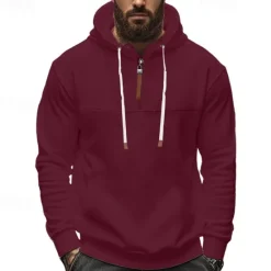 New OUKU Men's Sweatshirt Quarter Zip Sweatshirt Apricot Black White Wine Navy Blue Half Zip Plain Drawstring Sports & Outdoor Daily Holiday Polyester Streetwear Basic Casual Spring & Fall Clothing Apparel
