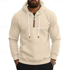 New OUKU Men's Sweatshirt Quarter Zip Sweatshirt Apricot Black White Wine Navy Blue Half Zip Plain Drawstring Sports & Outdoor Daily Holiday Polyester Streetwear Basic Casual Spring & Fall Clothing Apparel
