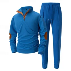 Discount OUKU Men's Sweatshirt Tracksuit Sweatsuit Black White Blue Khaki Gray Standing Collar Color Block 2 Piece Sports & Outdoor Daily Holiday Polyester Streetwear Basic Casual Spring & Fall Clothing Apparel
