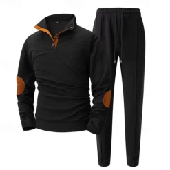 Discount OUKU Men's Sweatshirt Tracksuit Sweatsuit Black White Blue Khaki Gray Standing Collar Color Block 2 Piece Sports & Outdoor Daily Holiday Polyester Streetwear Basic Casual Spring & Fall Clothing Apparel