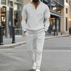 Discount OUKU Men's Sweatshirt Tracksuit Sweatsuit Black White Blue Khaki Gray Standing Collar Color Block 2 Piece Sports & Outdoor Daily Holiday Polyester Streetwear Basic Casual Spring & Fall Clothing Apparel