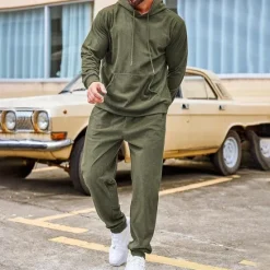 Discount OUKU Men's Sweatshirt Tracksuit Sweatsuit Black Army Green Red Navy Blue Light Grey Hooded Plain Drawstring 2 Piece Sports & Outdoor Daily Holiday Streetwear Basic Casual Winter Spring & Fall Clothing