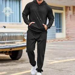 Discount OUKU Men's Sweatshirt Tracksuit Sweatsuit Black Army Green Red Navy Blue Light Grey Hooded Plain Drawstring 2 Piece Sports & Outdoor Daily Holiday Streetwear Basic Casual Winter Spring & Fall Clothing