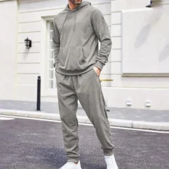 Discount OUKU Men's Sweatshirt Tracksuit Sweatsuit Black Army Green Red Navy Blue Light Grey Hooded Plain Drawstring 2 Piece Sports & Outdoor Daily Holiday Streetwear Basic Casual Winter Spring & Fall Clothing
