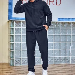 Discount OUKU Men's Sweatshirt Tracksuit Sweatsuit Black Army Green Red Navy Blue Light Grey Hooded Plain Drawstring 2 Piece Sports & Outdoor Daily Holiday Streetwear Basic Casual Winter Spring & Fall Clothing