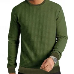 Hot OUKU Men's Sweatshirt Waffle Sweatshirt Black White Army Green Khaki Dark Gray Crew Neck Plain Ribbed Textured Knit-texture Sports & Outdoor Daily Holiday Polyester Streetwear Basic Casual Spring & Fall