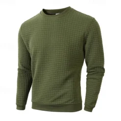 Hot OUKU Men's Sweatshirt Waffle Sweatshirt Black White Army Green Khaki Dark Gray Crew Neck Plain Ribbed Textured Knit-texture Sports & Outdoor Daily Holiday Polyester Streetwear Basic Casual Spring & Fall
