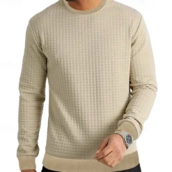 Hot OUKU Men's Sweatshirt Waffle Sweatshirt Black White Army Green Khaki Dark Gray Crew Neck Plain Ribbed Textured Knit-texture Sports & Outdoor Daily Holiday Polyester Streetwear Basic Casual Spring & Fall