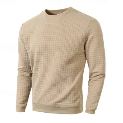 Hot OUKU Men's Sweatshirt Waffle Sweatshirt Black White Army Green Khaki Dark Gray Crew Neck Plain Ribbed Textured Knit-texture Sports & Outdoor Daily Holiday Polyester Streetwear Basic Casual Spring & Fall