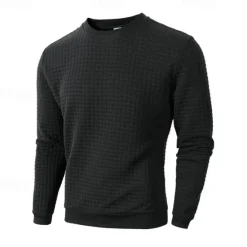 Hot OUKU Men's Sweatshirt Waffle Sweatshirt Black White Army Green Khaki Dark Gray Crew Neck Plain Ribbed Textured Knit-texture Sports & Outdoor Daily Holiday Polyester Streetwear Basic Casual Spring & Fall