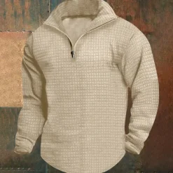 Clearance OUKU Men's Sweatshirt Waffle Sweatshirt Quarter Zip Sweatshirt Black White Wine Army Green Khaki Half Zip Plain Ribbed Quarter Zip Textured Christmas Daily Holiday non-printing Polyester Streetwear Casual