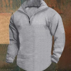 Clearance OUKU Men's Sweatshirt Waffle Sweatshirt Quarter Zip Sweatshirt Black White Wine Army Green Khaki Half Zip Plain Ribbed Quarter Zip Textured Christmas Daily Holiday non-printing Polyester Streetwear Casual