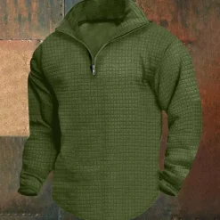 Clearance OUKU Men's Sweatshirt Waffle Sweatshirt Quarter Zip Sweatshirt Black White Wine Army Green Khaki Half Zip Plain Ribbed Quarter Zip Textured Christmas Daily Holiday non-printing Polyester Streetwear Casual