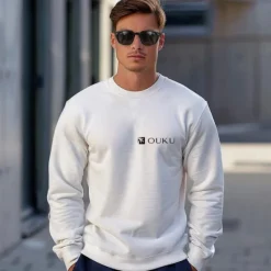 Best OUKU Men's Sweatshirt Dark Gray Crew Neck Plain Sports & Outdoor Casual Daily non-printing Streetwear Cool Casual Spring & Fall Clothing Apparel Hoodies Sweatshirts Long Sleeve Loose Fit White