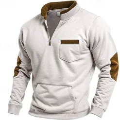 Best OUKU Men's Sweatshirt Zip Sweatshirt Quarter Zip Sweatshirt Half Zip Color Block Pocket Sports & Outdoor Daily Holiday Polyester Streetwear Basic Casual Spring Autumn / Fall Clothing Apparel Hoodies White