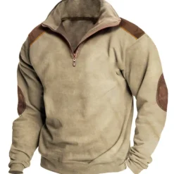 Best OUKU Men's Sweatshirt Zip Sweatshirt Brown Green Khaki Gray Half Zip Color Block Patchwork Sports & Outdoor Daily Holiday Vintage Basic Casual Spring & Fall Clothing Apparel Hoodies Sweatshirts Long