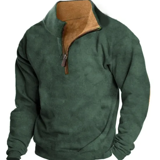 Hot OUKU Men's Sweatshirt Zip Sweatshirt Half Zip Color Block Patchwork Sports & Outdoor Daily Holiday Polyester Streetwear Basic Casual Spring & Fall Clothing Apparel Hoodies Sweatshirts Long Sleeve Green