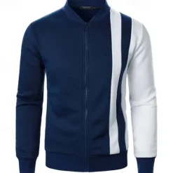 New OUKU Men's Sweatshirt Zip Up Hoodie Full Zip Sweatshirt Black White Wine Navy Blue Khaki Standing Collar Color Block Zip Up Patchwork Sports & Outdoor Daily Holiday Polyester Streetwear Basic Casual